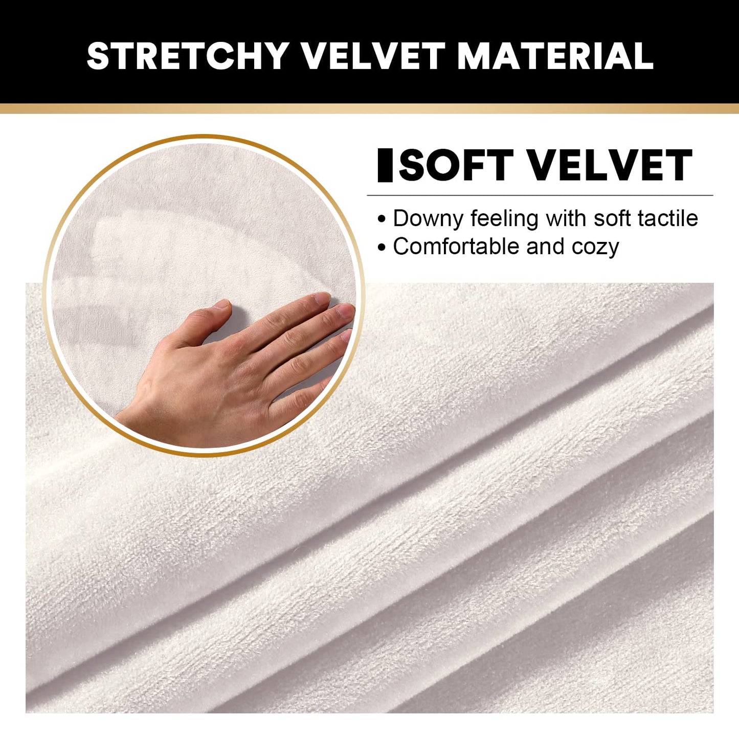 PrinceDeco Real Velvet Plush Ottoman Cover Soft Rectangle Folding Storage Covers Furniture Protector Removable Footstool Protect Footrest Covers Elastic Bottom(Large, Ivory)