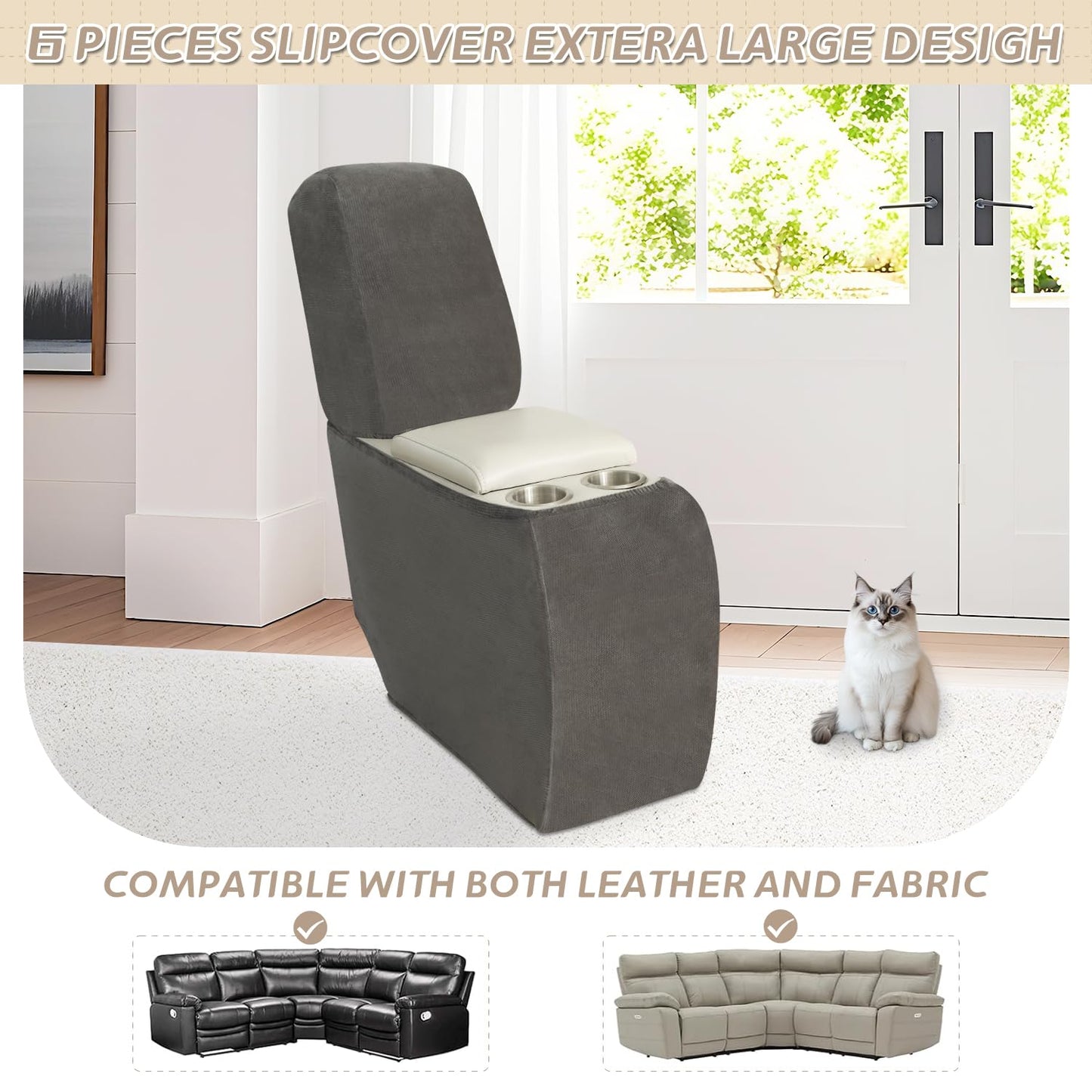 Arfntevss Sectional Recliner Couch Covers Velvet Corner Sectional Sofa Cover for Reclining Couch Stretch L Shape Recliner Slipcover Washable Middle Console Protector (1 Console Cover, Dark Gray)