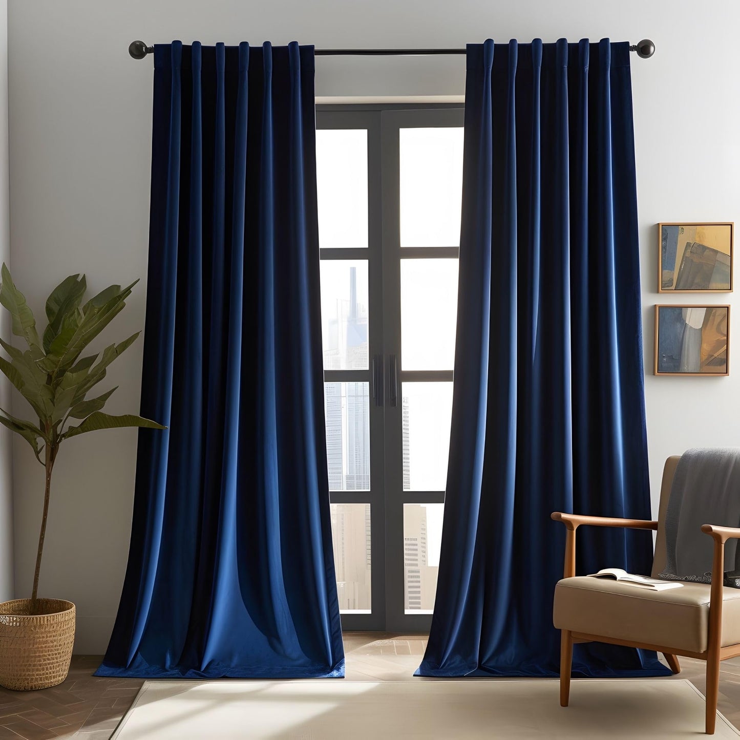 Aljctns Navy Blue Velvet Curtains 90 inches Long Luxury 85% Blackout Curtains for Bedroom Living Room,Thermal Insulated Super Soft Window Drapes Rod Pocket & Back Tab, 52" W x 90" L, 2 Panels