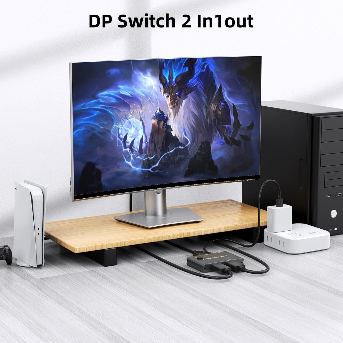 Displayport Switch 2-in-1-out, 8K@60Hz, 4K@120Hz, Resolution DP 1.4 DisplayPort Switcher Selector Box【Not Support Bi-Direction .Not Support1 in 2 Out 】