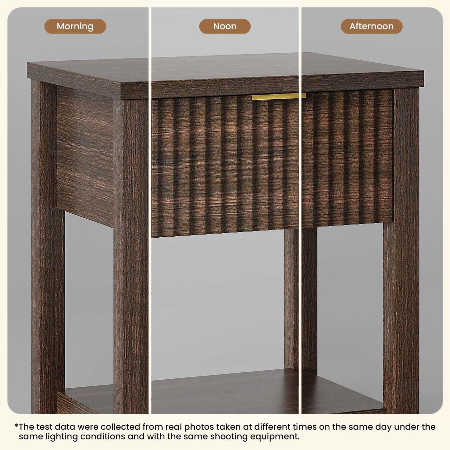 TROJM Fluted Night Stand with Golden Handle,Mid-Century Nightstands with Drawer,Modern Bedside Table with Storage Shelf,Large End Tables for Livingroom,Bed Side Tables for Bedroom,Walnut