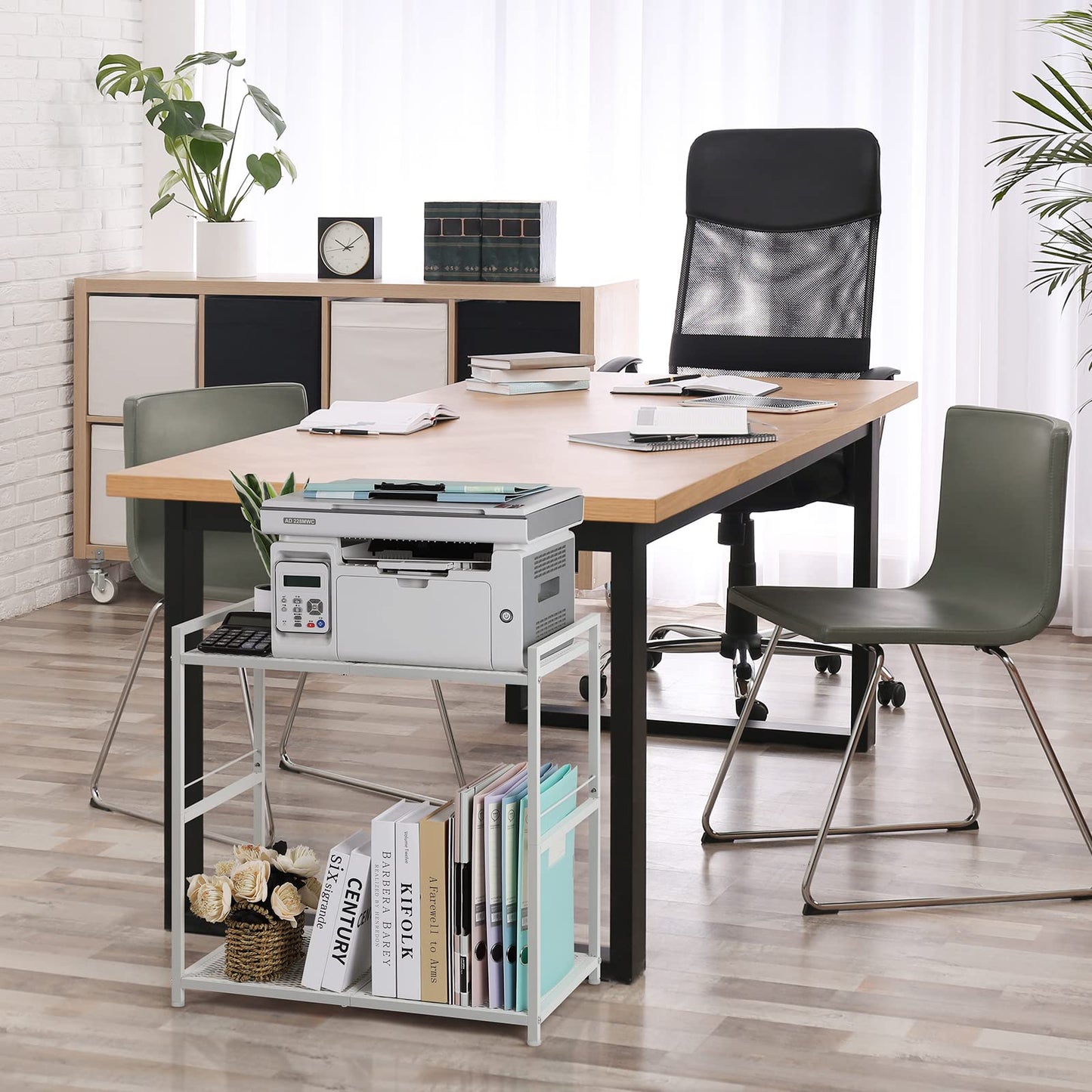 OYEAL Computer Tower Stand, PC Tower Stand Metal Rolling Cart Holds up to 40lbs, 2 Tier Mobile Printer Stand with Storage Under Desk for Home & Office, White