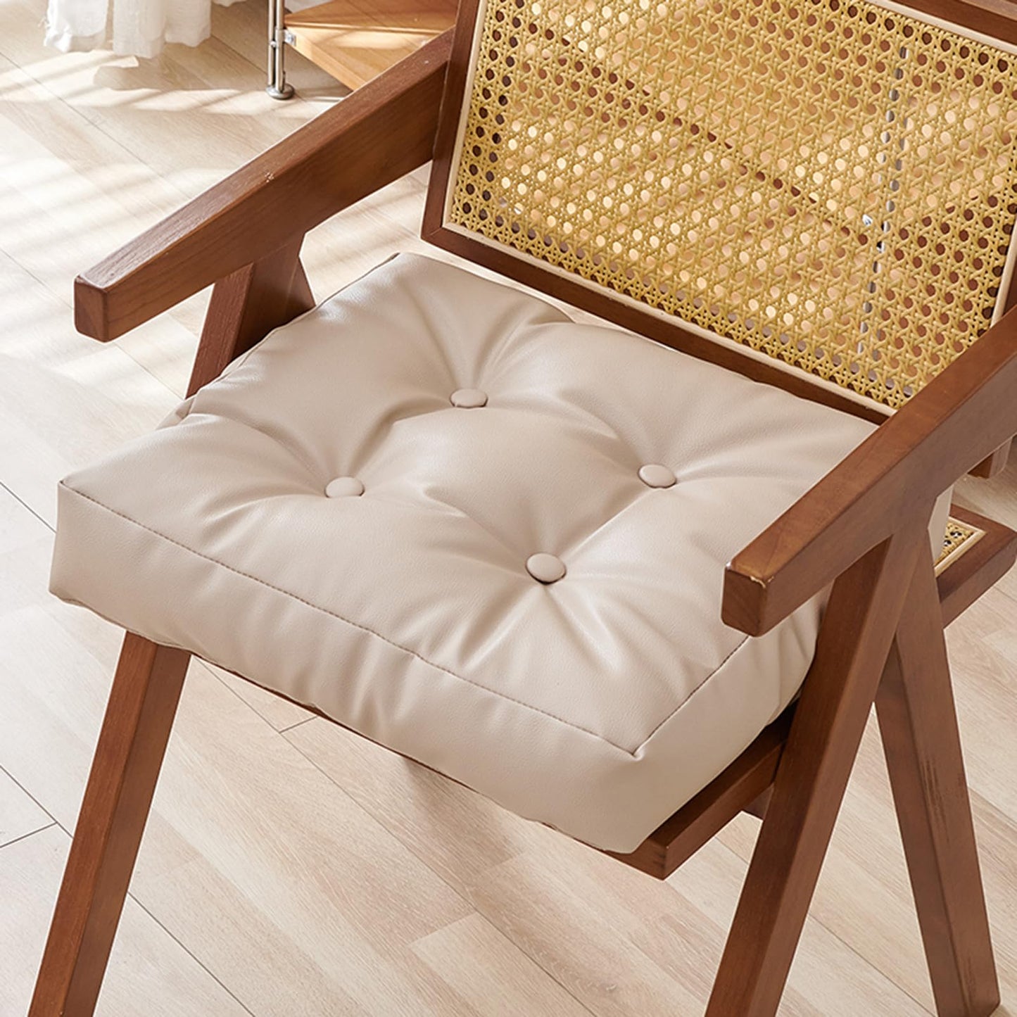 OYTJKL Dual Sided Bench Cushion - Waterproof Faux Leather & Plush Velvet Reversible Seat Pad (16"/18"), Non-Slip Chair Cushion with Handle (6 Colors) (Off-White, 18x18x3 Inch (Pack of 1))