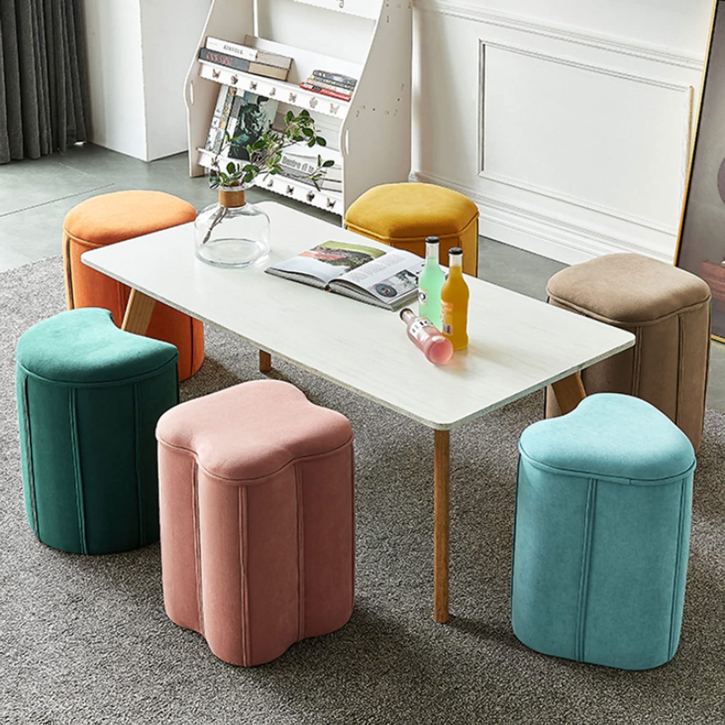 The upholstered foot stool Small Stool Soft Sofa Stool Shoe Stool At The Door Living Room Ottoman Rest Foot Stool Makeup Stool Crescent Shape Side Table Seat(size:34 * 31 * 37CM,Color:yellow)