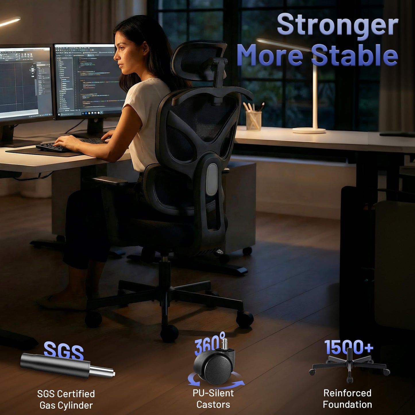 AreShark Ergonomic Office Chair - High Back Breathable Mesh Desk Chair with Lumbar Support & Adjustable Headrest - Rolling Swivel Reclining Comfy Computer Gaming Chair with 2D Armrests for Home Office