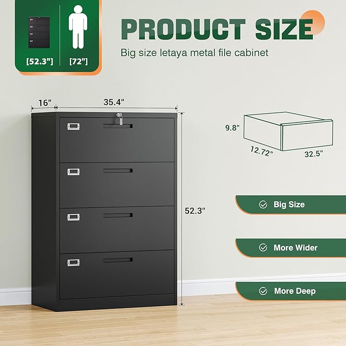 Letaya File Cabinets, 4 Drawer Metal Lateral Filing Organization Storage