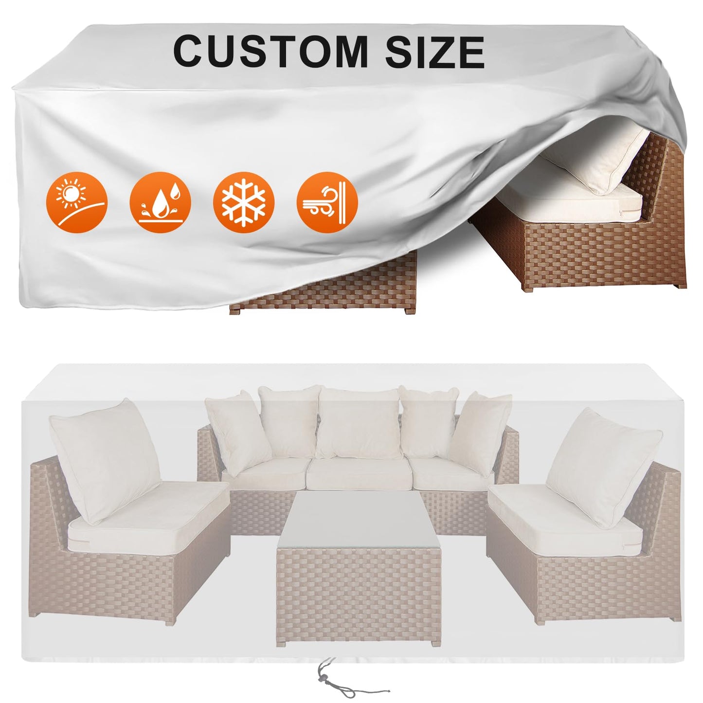 Cisvio Patio Furniture Cover Rectangle 56"(L) x 28"(W) x 28"(H), Custom Heavy Duty 420D Waterproof Outdoor Cover with Drawstring & Buckles for Table Chair Garden, Silver