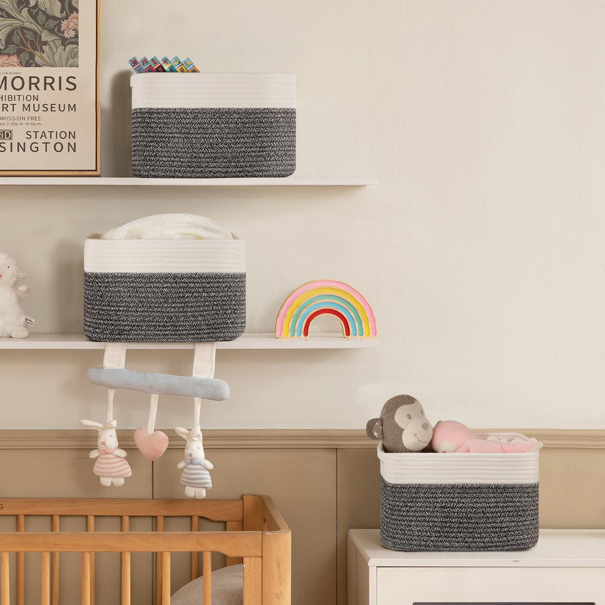SIXDOVE 4 Pack Storage Baskets for Organizing, Woven Baskets for Shelves - Perfect for Toys, Books, Towels, and Clothes, Durable Gift Basket Bins Toy Storage, 12.7''Lx9''Wx7.8''H, Black & White