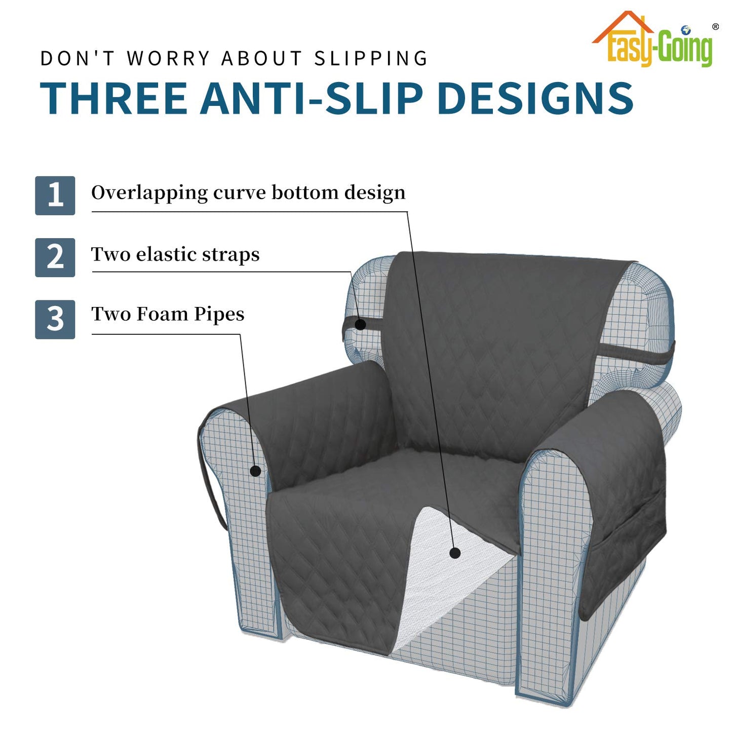 Easy-Going Sofa Slipcover Loveseat Cover Waterproof Couch Cover Washable Sofa Cover for 2 Cushion Couch Non-Slip Fabric Furniture Protector with Pocket for Pets Kids Dog Cat (Loveseat, Dark Gray)