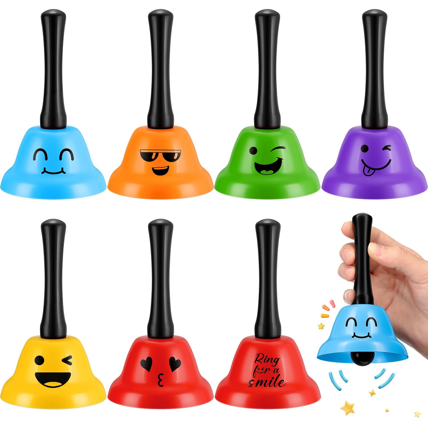 MorningRo 6 Pcs Call Bell Ring Service Hand Bell Smile Ringing for Desk Classroom Hotel Counter Reception Restaurant Food Line, Wedding Events(6 Color)