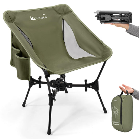 Gonex Portable Camping Chair, The 5th Gen Ultralight Compact Backpacking Foldable Lightweight Folding Chair for Outdoor Camp Hiking Beach Picnic Concert, Supports 330lbs (Army Green, 1 PCS)