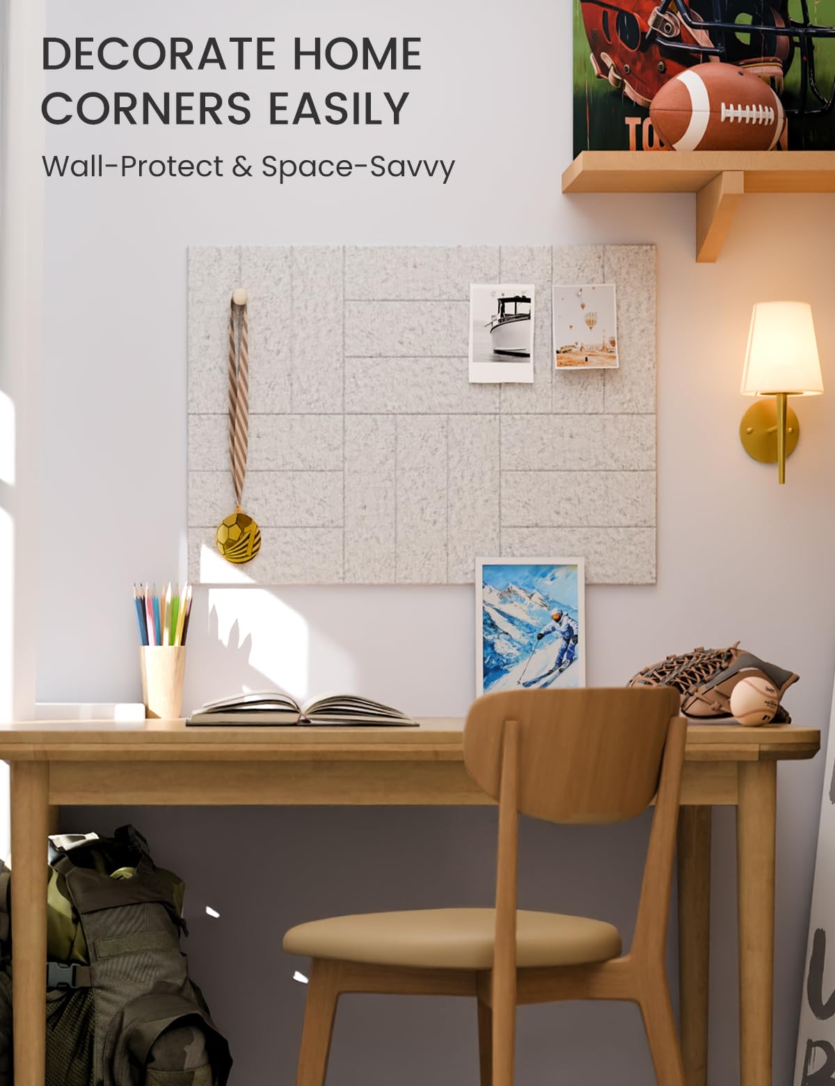 Felt Bulletin Board Tiles -28"x18" with 40 Adhesive Tabs, Cork Board Alternative for Office Decor, Push Pin Board Wall Organizer 6-Pack (Silvery Gray)