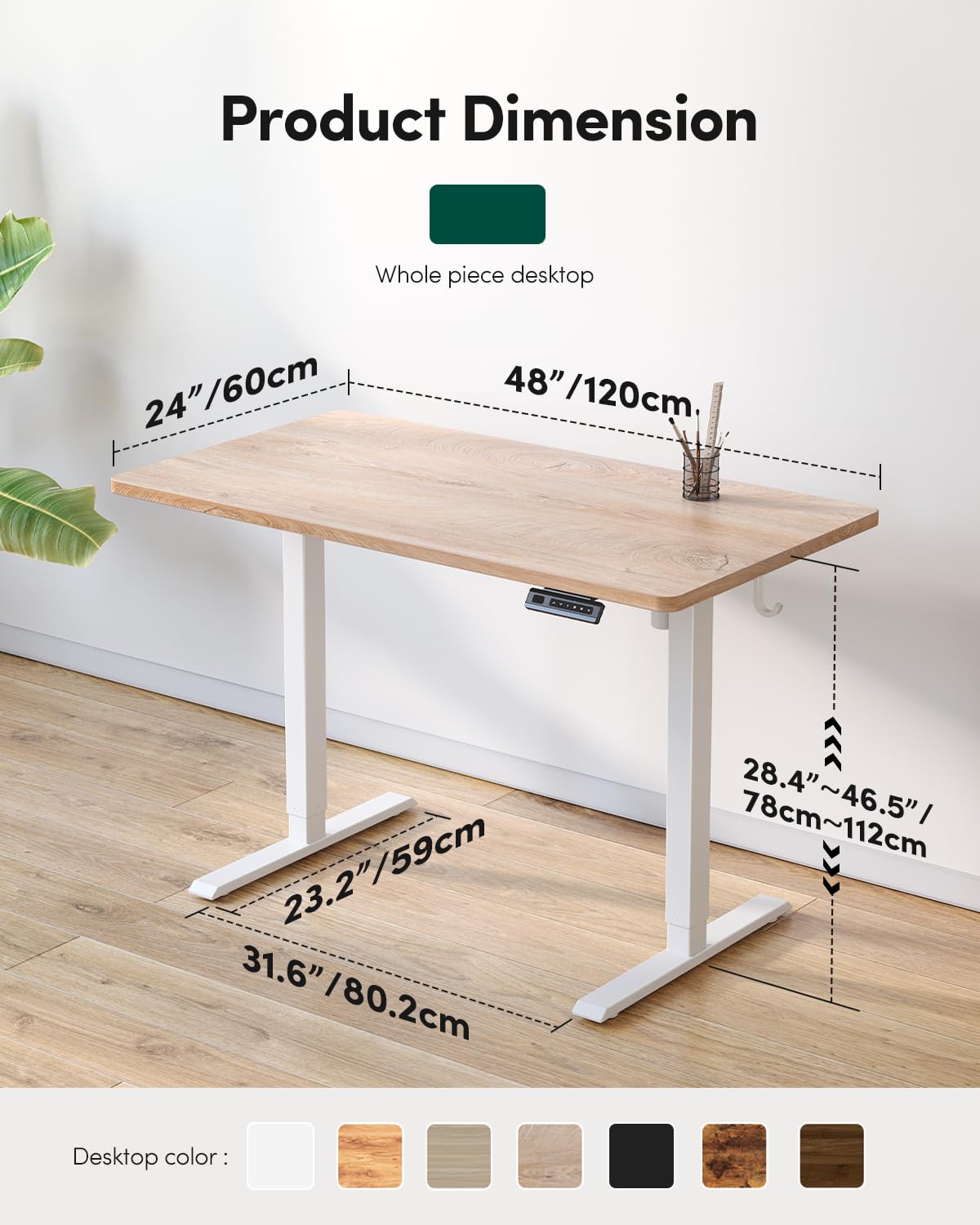 FEZIBO One-Piece Standing Desk, 48"x24" Seamless Tabletop Electric Height Adjustable for Home Office, Study Rooms & Multi-Device Workstations, Oak