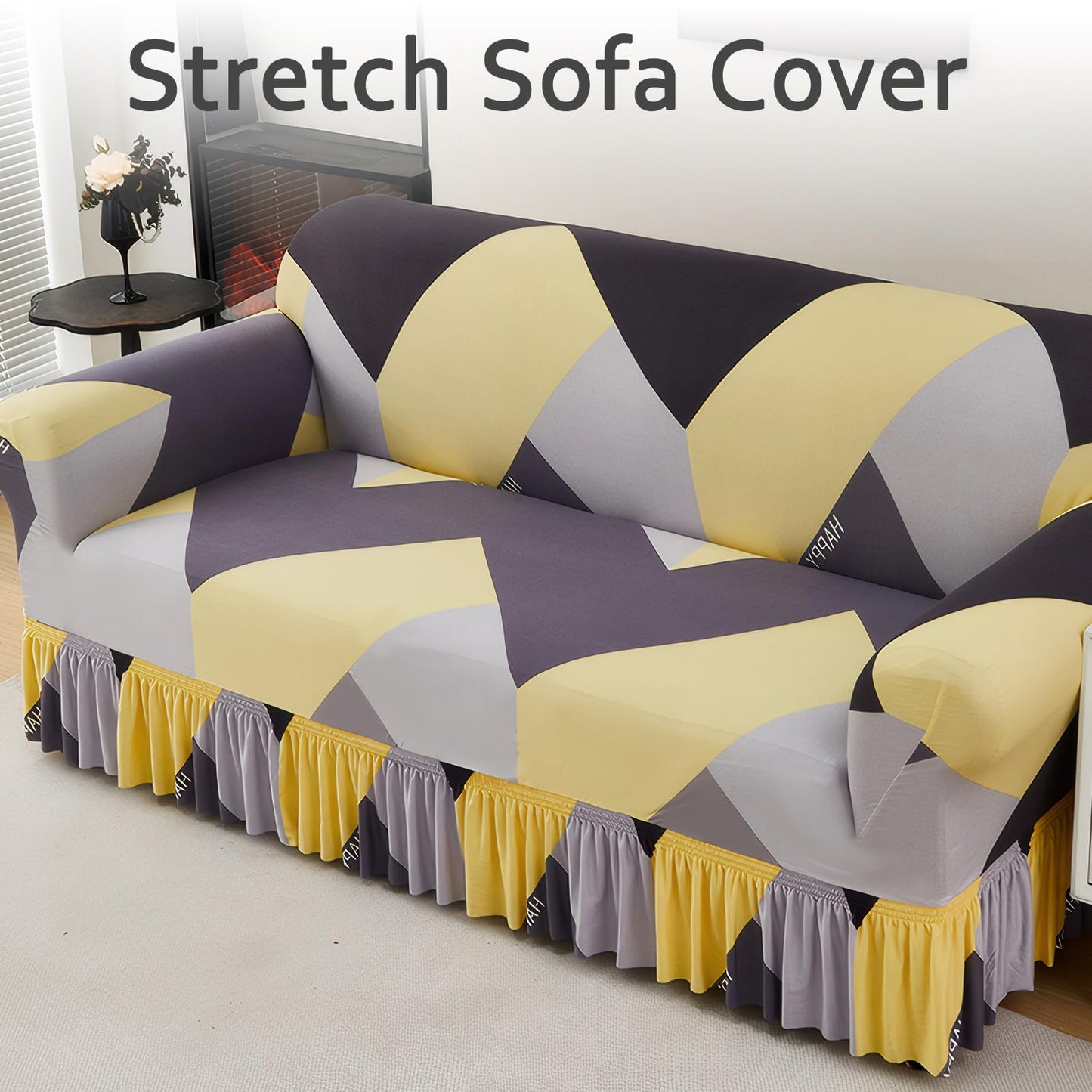 Ausing Single Sofa Cover with Skirt Modern Printed Armchair Slipcover High Stretch Furniture Protector Washable Non-Slip Couch Cover Yellow Geometric(35”-55”)