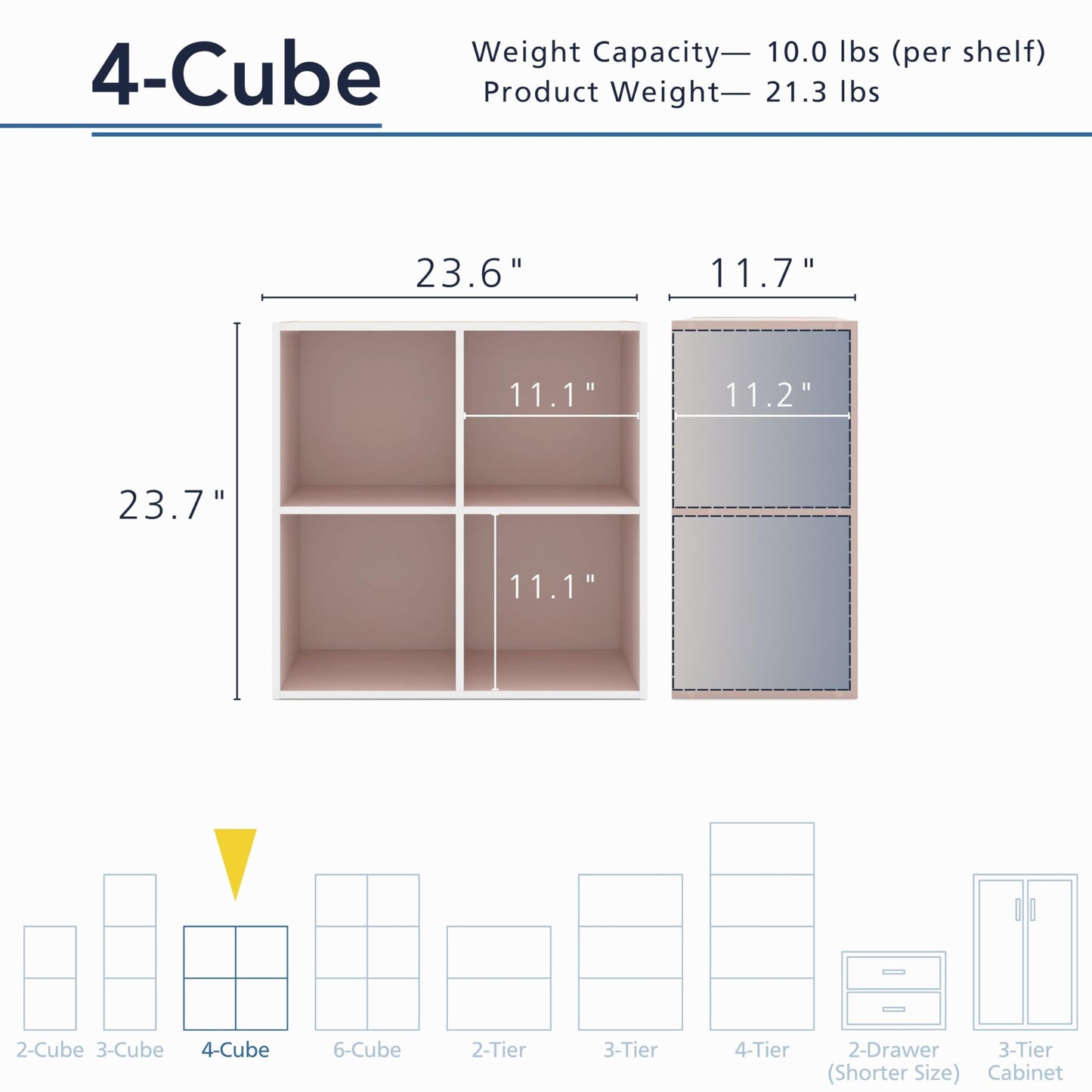 Homes: Inside + Out Apexa 4-Cube Storage Organizer Shelves, Stackable Wood Bookcase Fits Cubby Bins for Organization, Dorm Teen Room Decor & Home Office, Light Pink