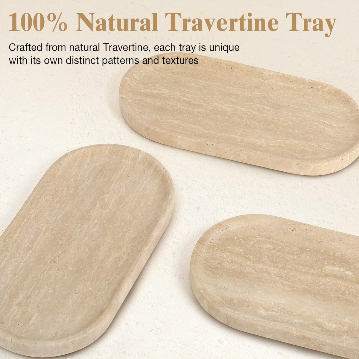 Moujings Natural Travertine Vanity Tray - Decorative Stone Marble Tray for Bathroom Countertop, Elegant Organizer for Home Decor, Jewelry, Candle, Makeup, Kitchen and Dresser Decor