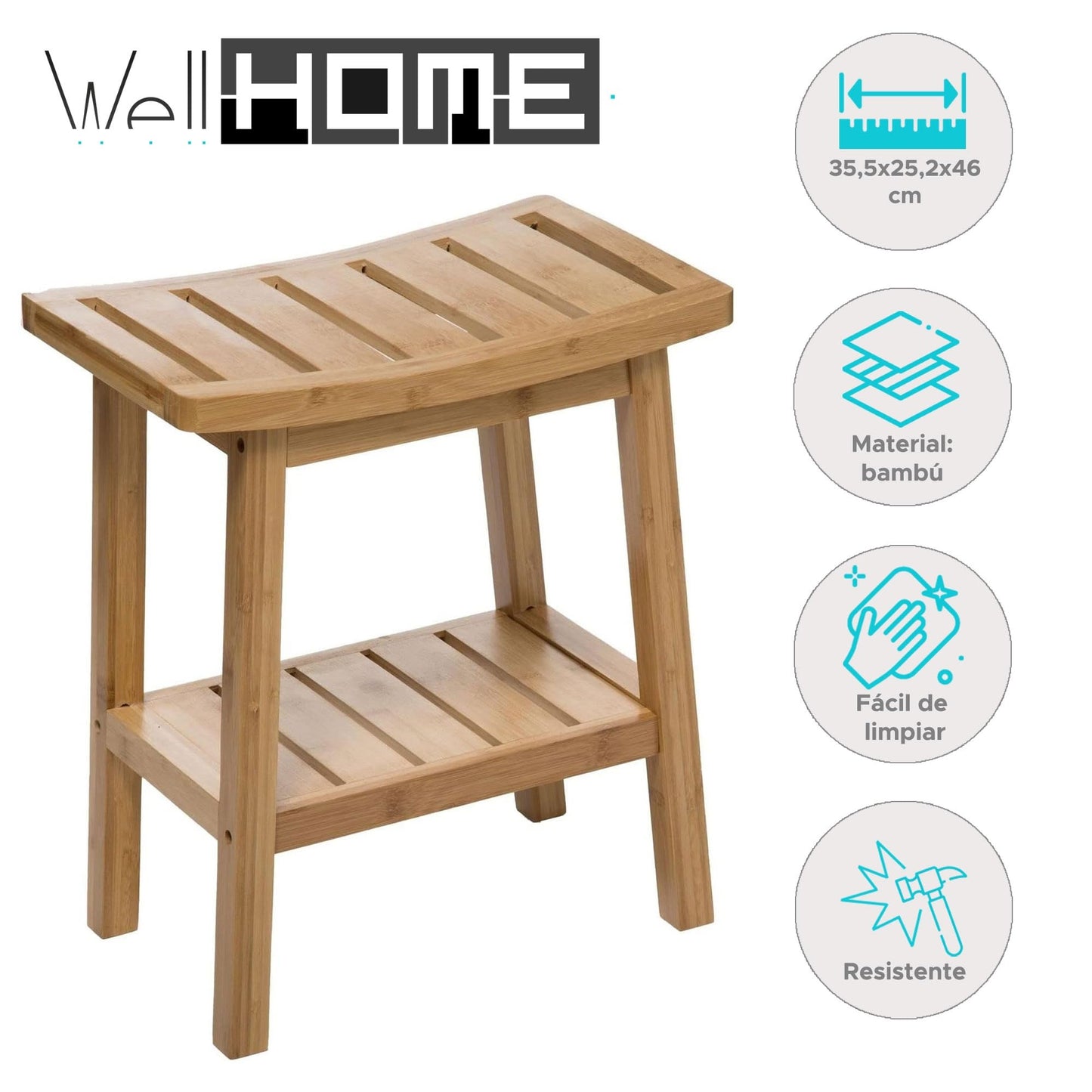 WELL HOME MOBILIARIO & DECORACIÓN Bamboo Stool Harmony Japanese Zen Style 46 x 39 x 25 cm (H x W x D)