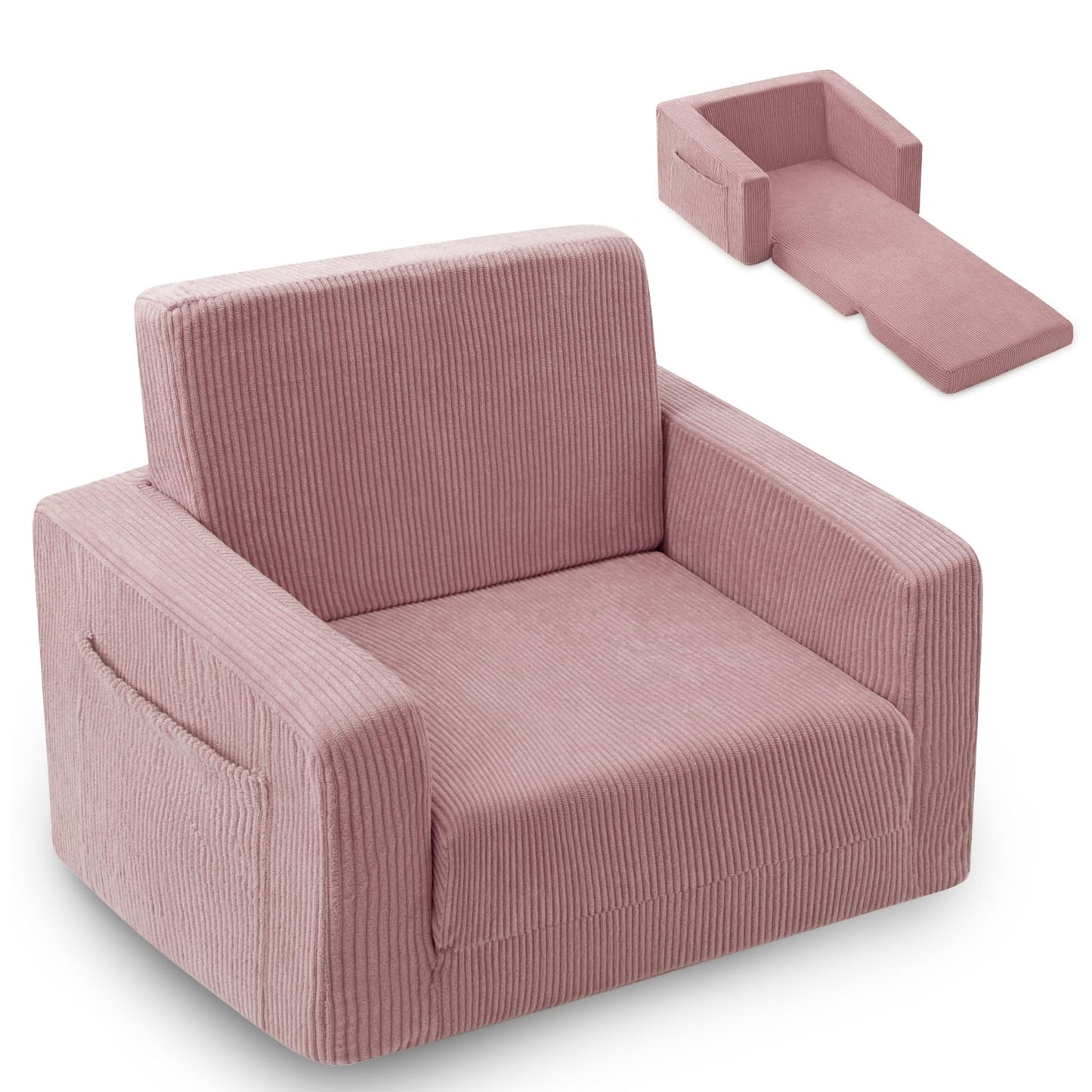Jouha Kids Chair and Couch, 2-in-1 Fold-Out Kids Sofa, Soft Convertible Seating, Comfy Kids Chair for Boys and Girls,Pink