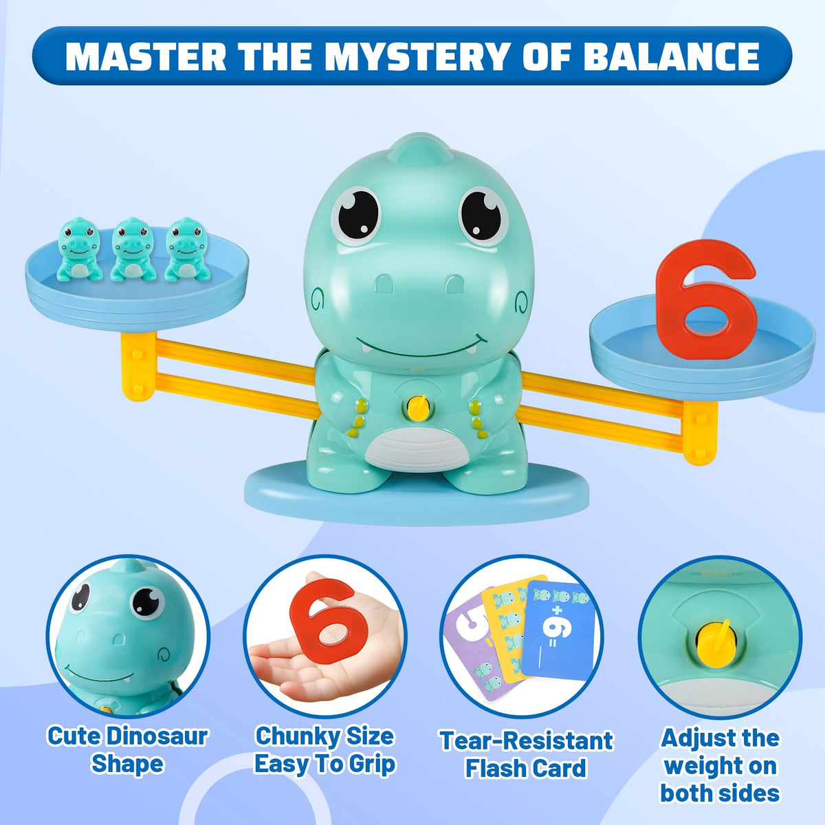 ISMETACU Dinosaur Math Balance Toy for Kids Ages 3-7, Montessori Number Blocks Learning & Educational Dinosaur Toys for Kids 3-5 and Math Games for Kids 5-7,Ideal Gift for Kids (Basic Blue)