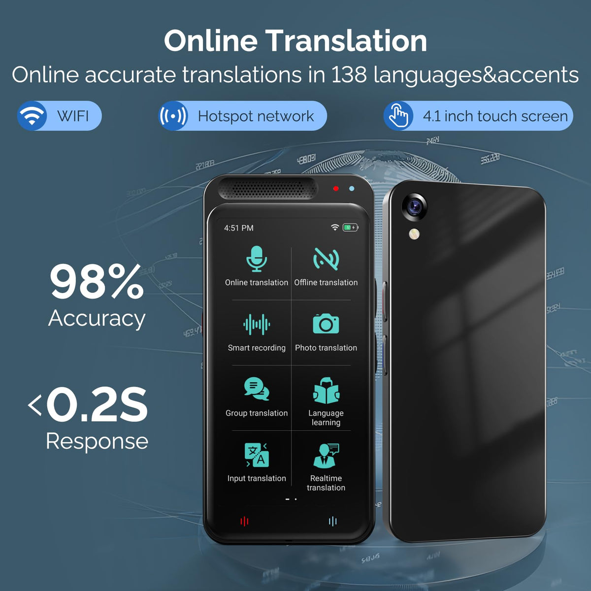 Language Translator Device, 150+ Languages Two-Way Real Time Translator Device No WiFi Needed Upgraded ChatGPT, Instant Translator, Offline&Text&Photo&Voice Translation for Travel Business Learning