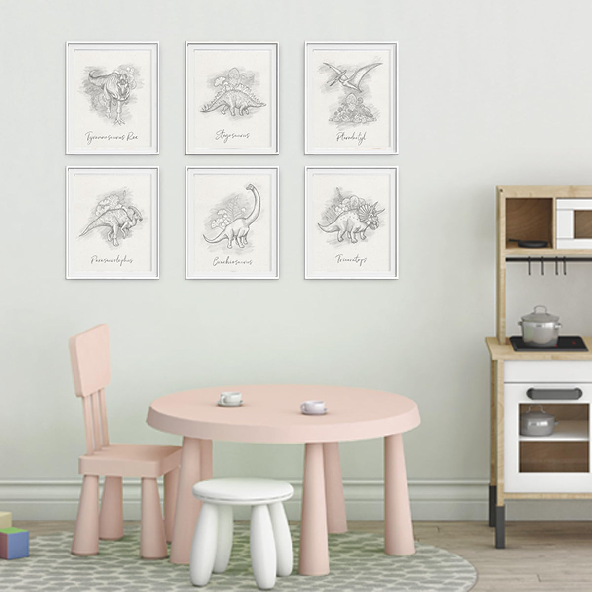 DREAM BIG PRINTABLES Dinosaur Sketchbook Set Art Prints (Set of 6) - 8x10s | Unleash Prehistoric Charm with These Wall Arts | Living Room | Farmhouse Decor | Bedroom Wall Decor | Kid's Room