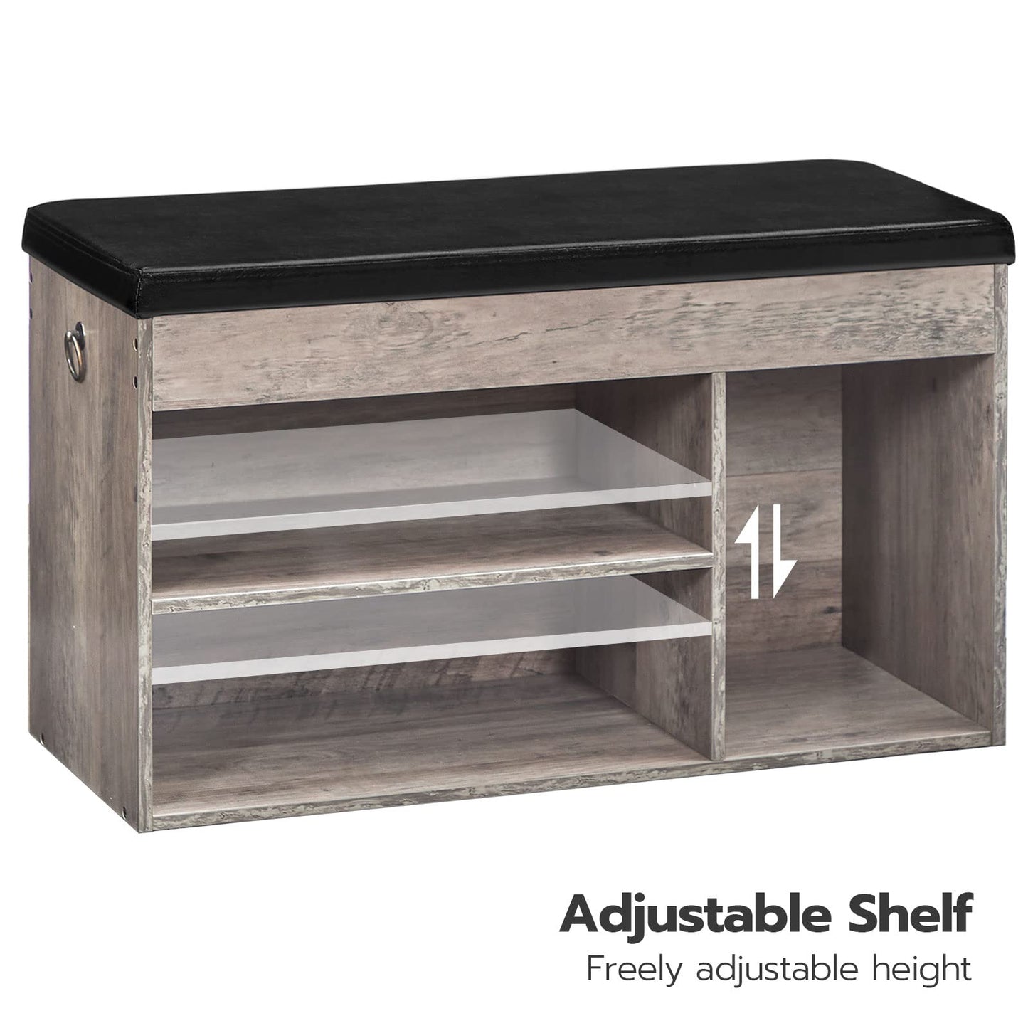 HOOBRO Shoe Storage Bench with Cushion, 32.3'' Entryway Bench with Lift Top Hidden Storage and Adjustable Shelves, Wooden Shoe Rack Bench for Entryway Bedroom, Rustic Brown and Black BG40HX01