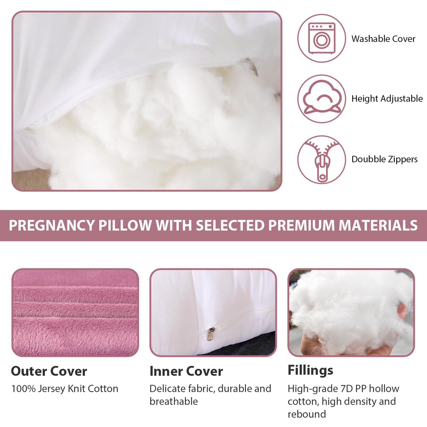 Victostar Pregnancy Pillow,57 inches U Shaped Maternity Pillow with Removable Cover Full Body Pillow Support for Back, HIPS, Legs, Belly (Cameo)