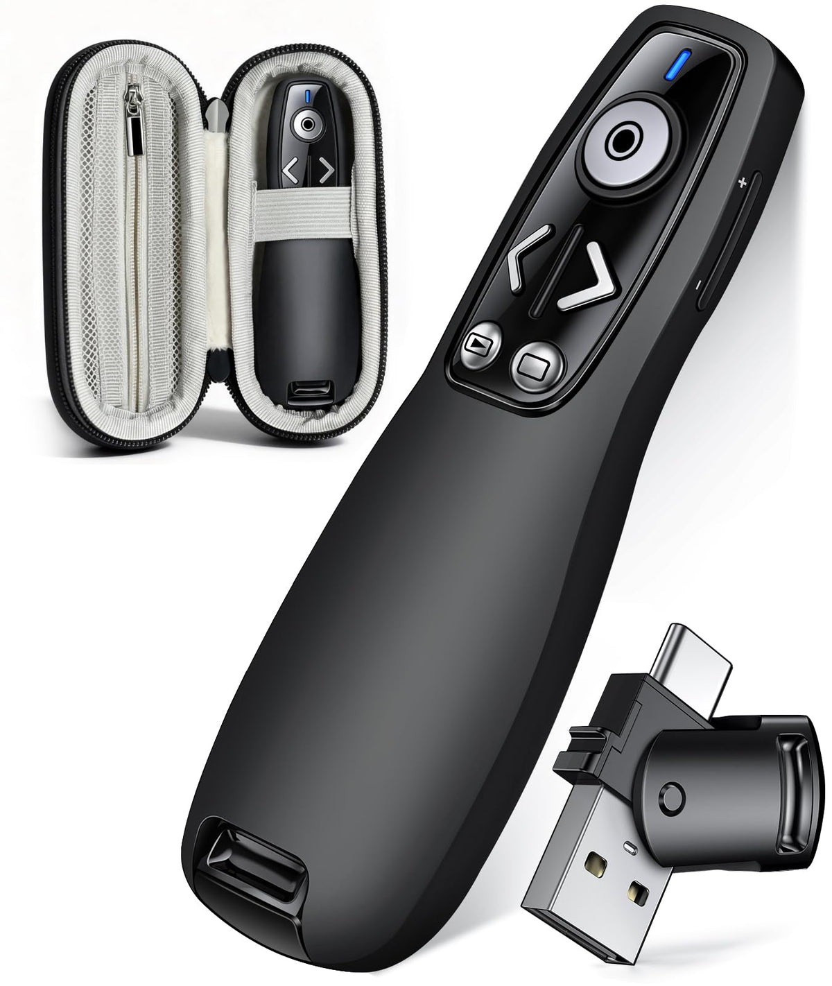 ELISWEEN Wireless Presenter with Carry Case, Presentation Clicker with Protective Storage Bag, Presentation Remote for Powerpoint, Mac, Computer, Laptop