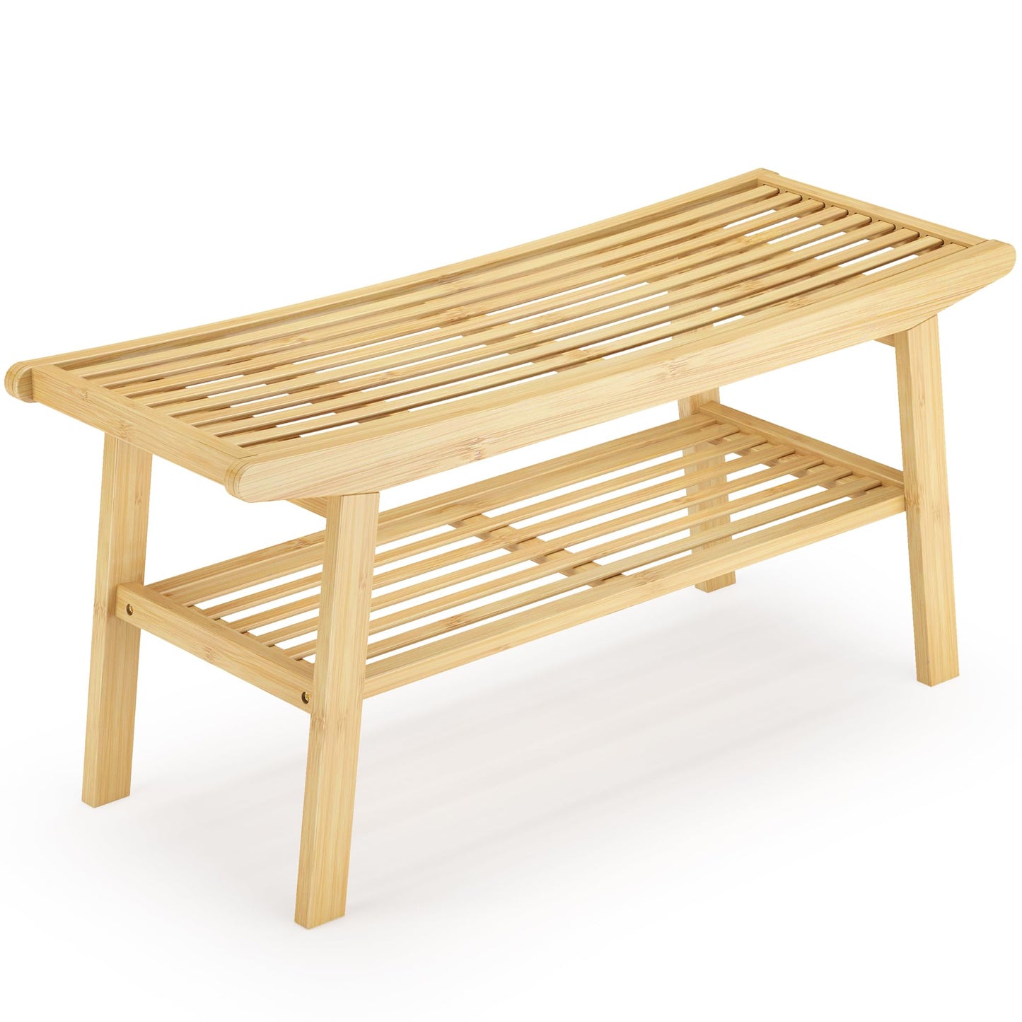 Bamboo Dining Bench Indoor Long Bench Sturdy & Comfortable Indoor Storage Bench Durable Slat Woven Design Modern Entryway Seating for Hallway (Nature, 2 Tiers)