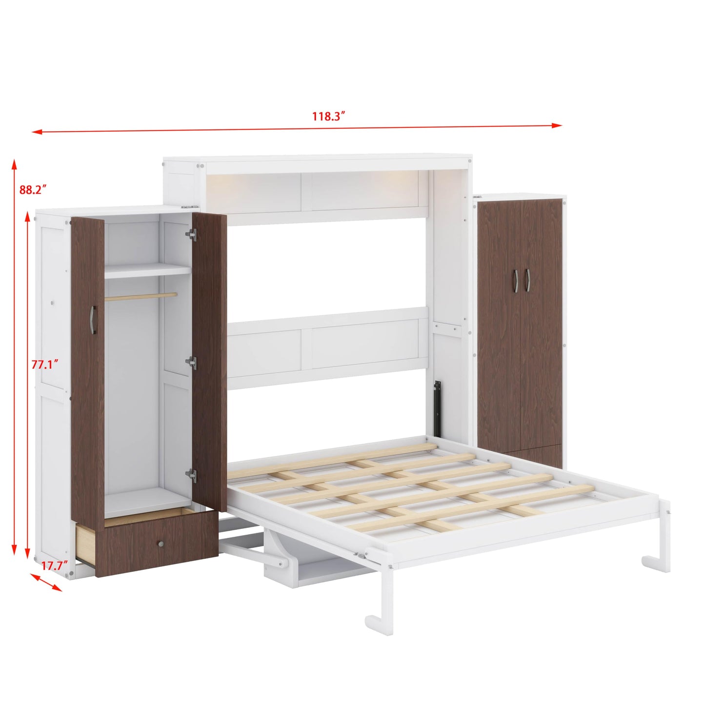 YunNianYang White Murphy Bed Wall Bed with Closet,Drawers and Table (Queen)