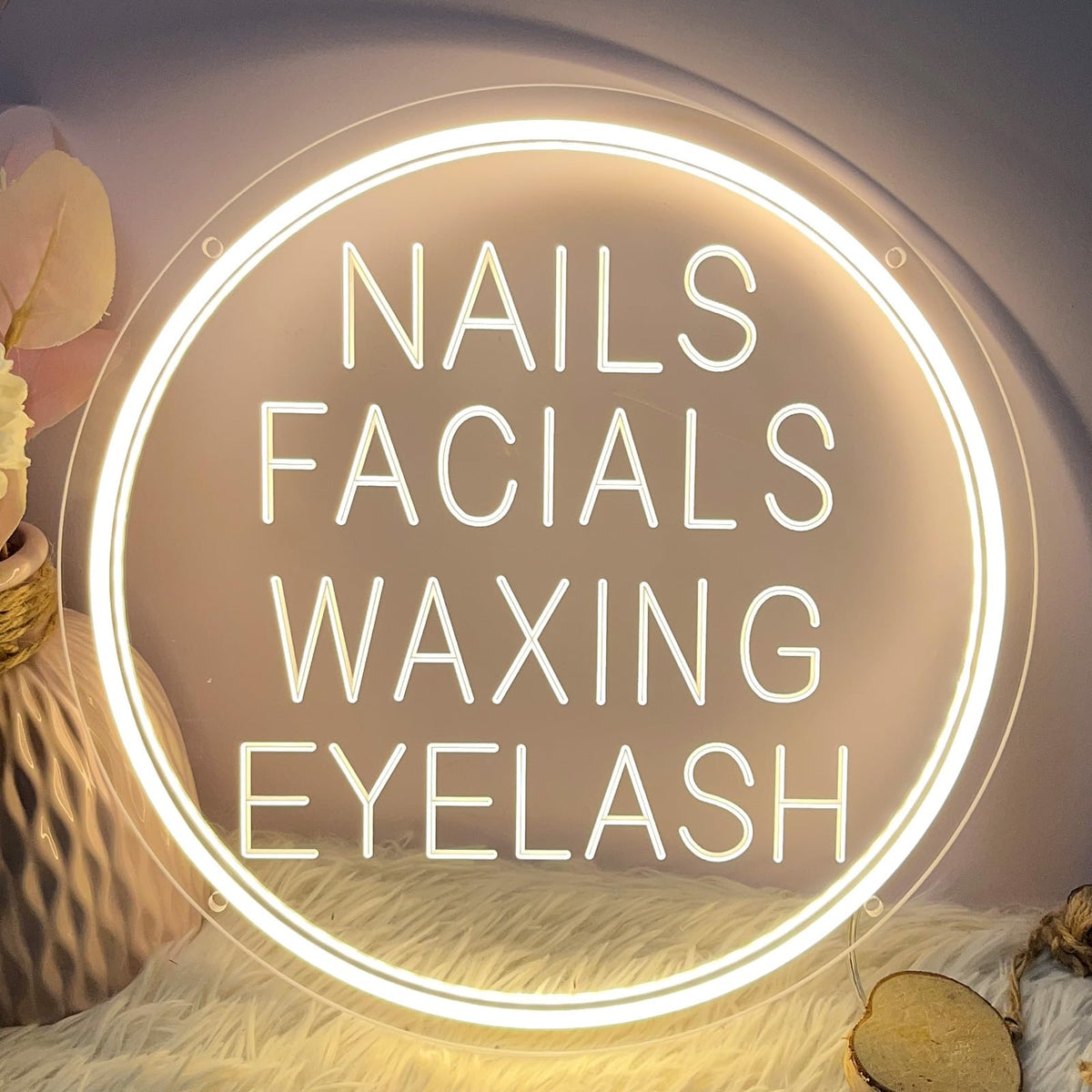 Nails Facials Waxing Eyelash Neon Sign for Wall Decor 3D Art Carving Design Personalized Led Advertising Neon Light Sign for Beauty Salon Spa Business Lash Hair Shop Wedding Warm White USB 30×30CM