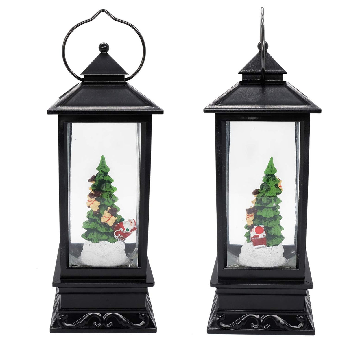 Wondise Lighted Musical Snow Globe Lantern with 6 Hour Timer, 12 Inches USB Powered & Battery Operated Spinning Water and Swirling Glitter Christmas Snow Globe Lantern Gifts(Santa and Tree)