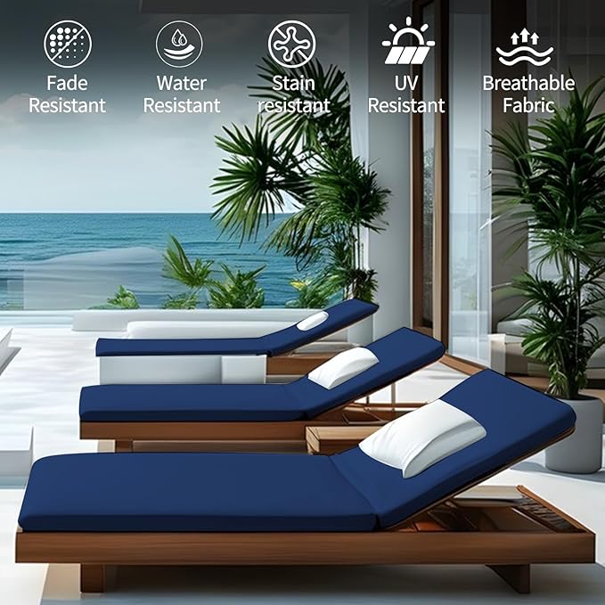 Outdoor Chaise Lounge Cushions for Patio, Waterproof Replacement Seat Cushions