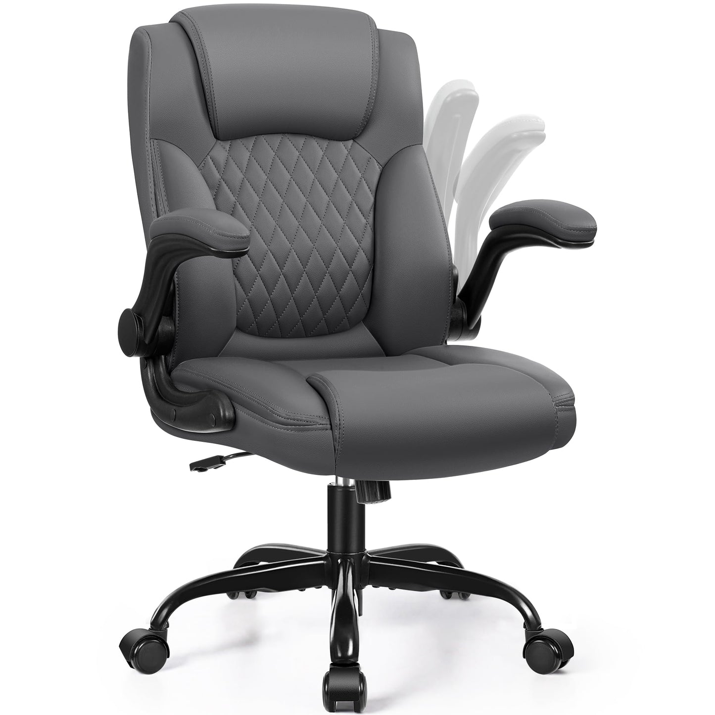 Leather Office Chair, PU Home Computer Desk Chairs with Ergonomic Back Support, 360°Swivel Free，Small Gaming Chair with Wheels and Adjustable Armrests, for Short People Use