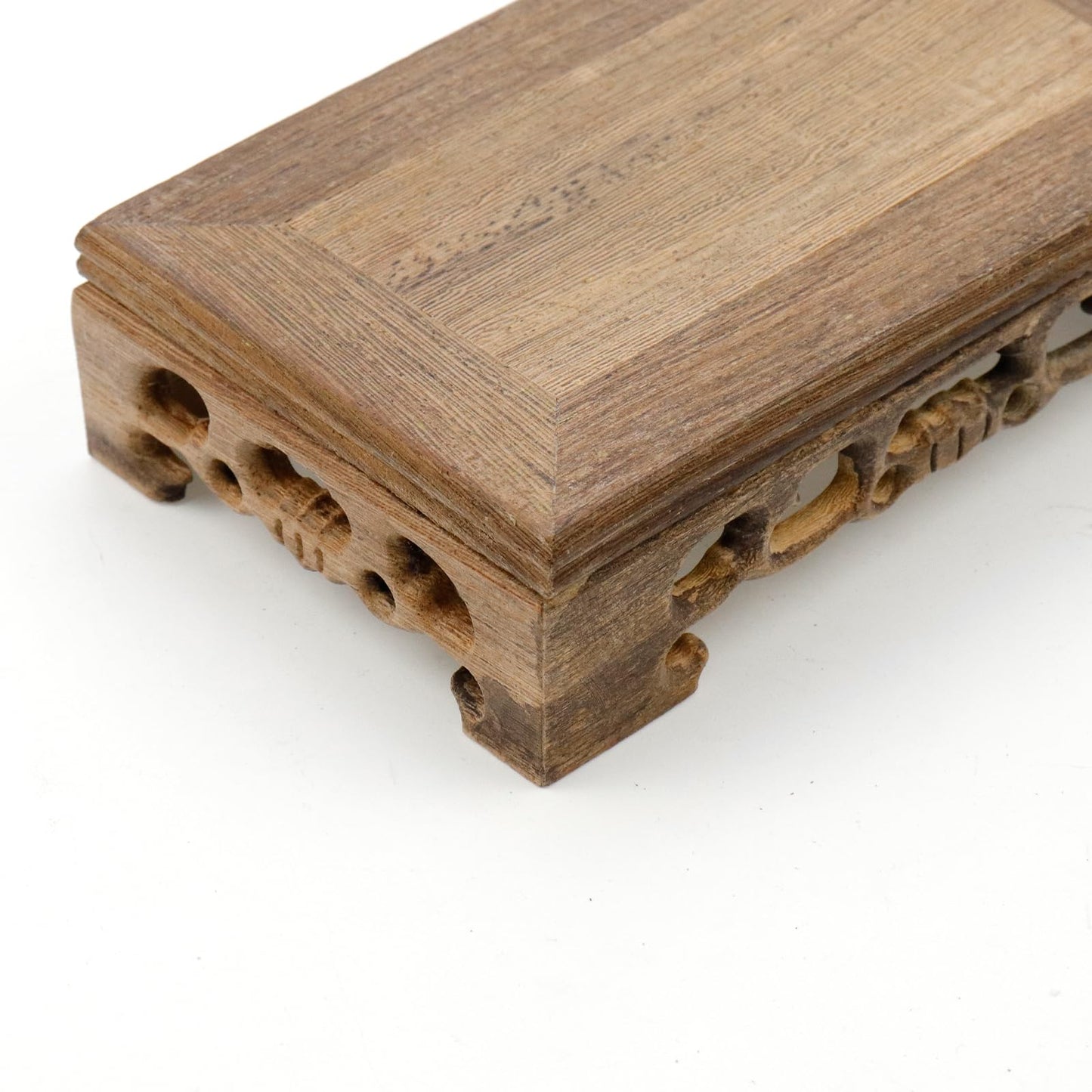 WDONAY Wooden Display Stand Base 5.91"×3.54" Rectangle Wood Carved Pedestal Oriental Stand Pedestal for Furniture Antique