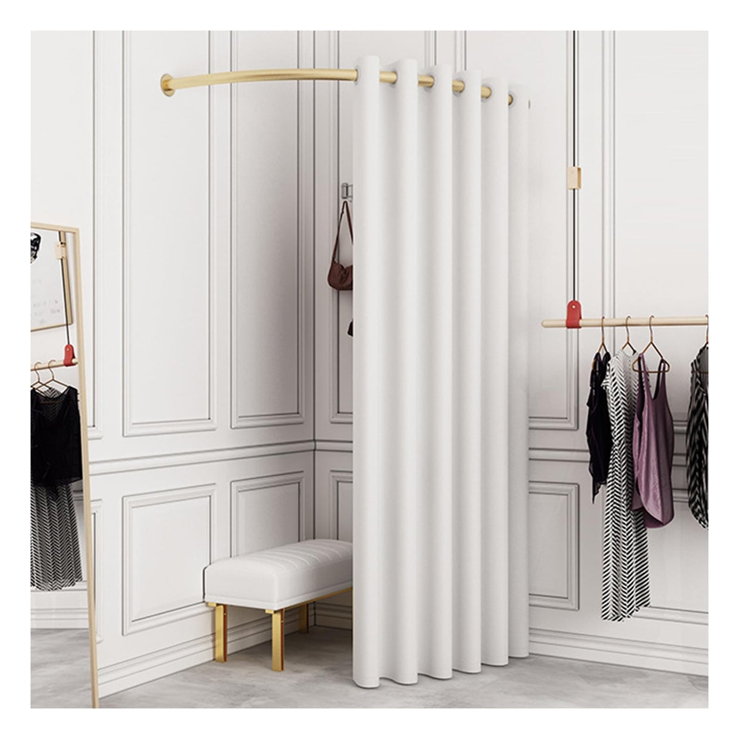 Clothing Store Fitting Room, 39 in Dressing Room Used in Mall, Boutique and Office, Corner Wall Mounted Changing Room for Privacy Protection (White, 39.37x78.74IN)