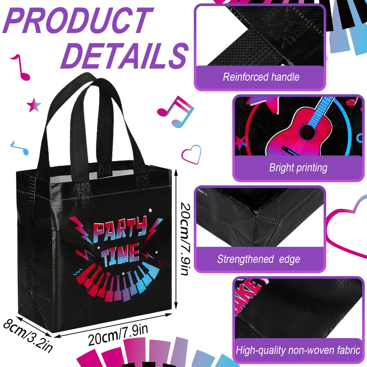 Pinkunn 20 Pcs Music Party Favor Bags Non-woven Gift Bags Music Party Favors Treat Candy Boxes for Teens Theme Gifts Supplies