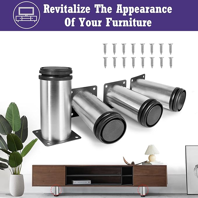 5 Inch Metal Furniture Legs Stainless Steel Adjustable Legs Silver Metal Legs