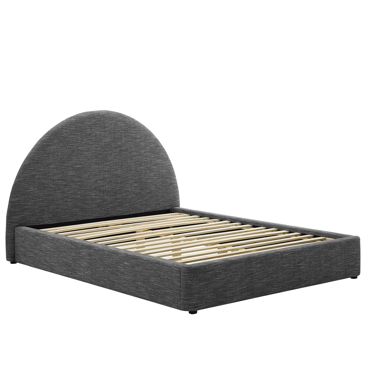 Modway Resort King Size Platform Bed with Arch Shaped Round Headboard in Heathered Weave Slate, Woven Heathered Fabric Upholstery, King Size Bed Frame, Soft Cloud Bed Frame, No Box Spring Needed