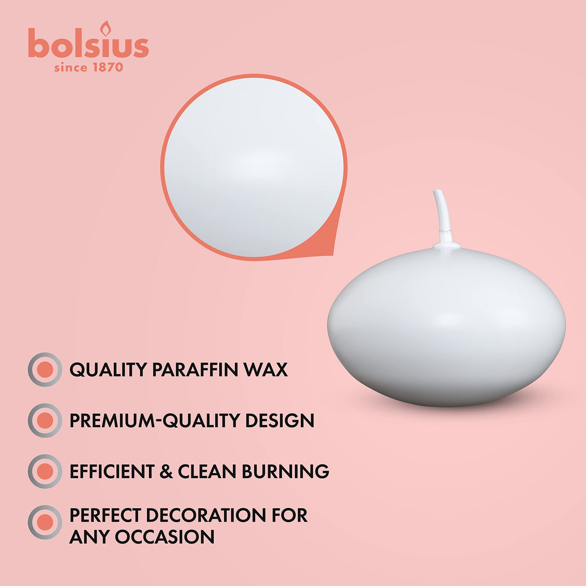 Bolsius White Floating Candles 1.75 Inch, 20 Pack Candle Set – 4,5 Hours Burn Time – Premium European Quality – Smokeless & Dripless Smooth Flame – 100% Cotton Wick – Beach, Wedding, & Party Accessory