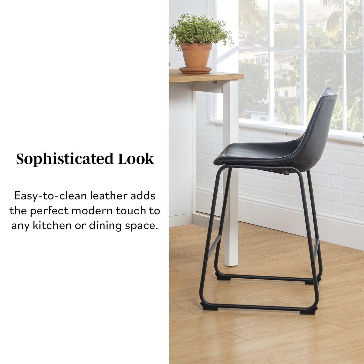 Walker Edison Douglas Urban Industrial Faux Leather Armless Counter Chairs, Set of 2, Black, 20"D x 18.5"W x 34.5"H