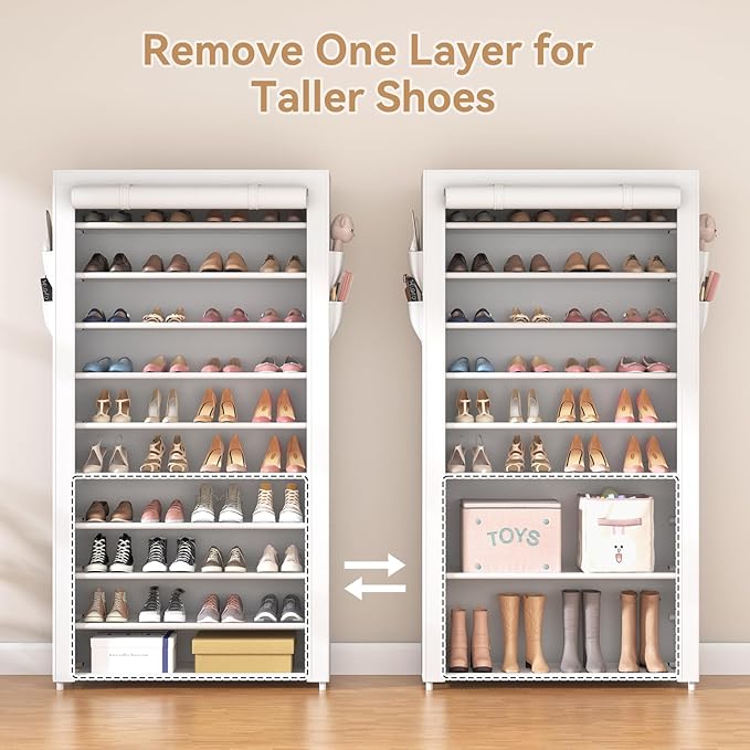 ROJASOP Shoe Rack with Covers 10 Tier Large Shoe Organizer Tall Shoe Closet