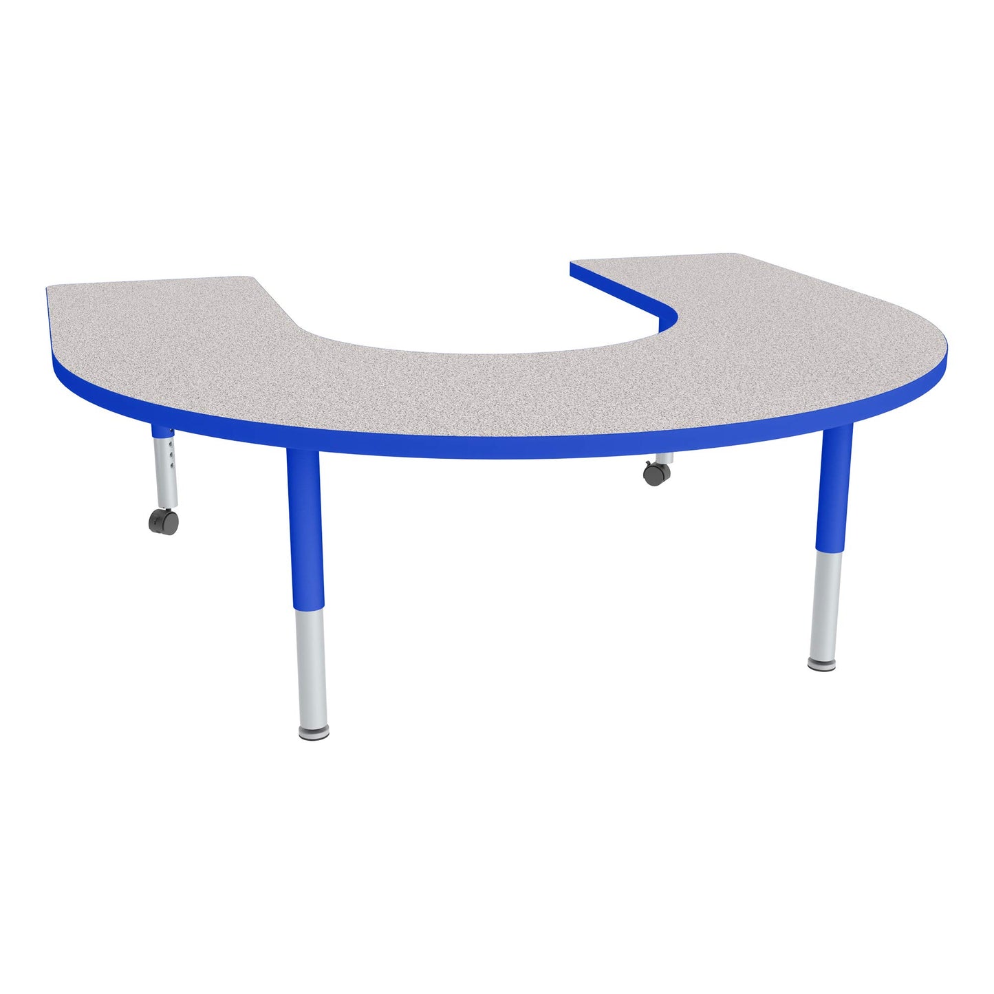 Sprogs Adjustable Height Mobile Classroom Activity Table for Preschools, Horseshoe Preschool Activity Table with Casters, 60"L x 66"W x 23"H, Gray/Blue