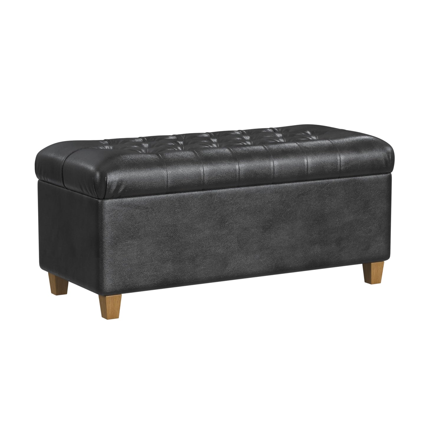 HomePop 40" Button Tufted Storage Bench - Black Faux Leather