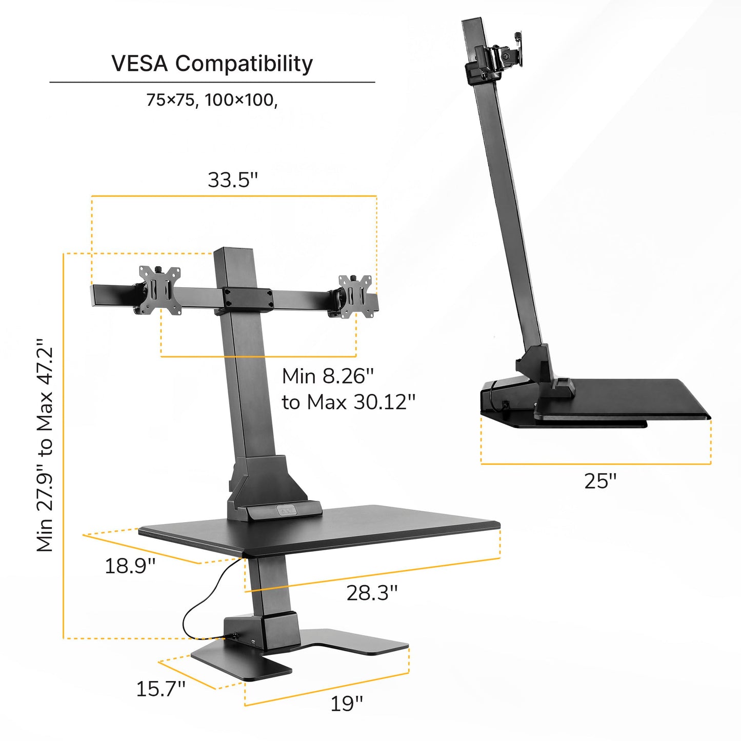Mount-It! Double Monitor Electric Standing Desk Converter - 2 Screens Stand Up Desk Riser - Height Adjustable Desktop & 2 Mounts for Screens up to 32", Sit-Stand Convertor for Home, Office, School