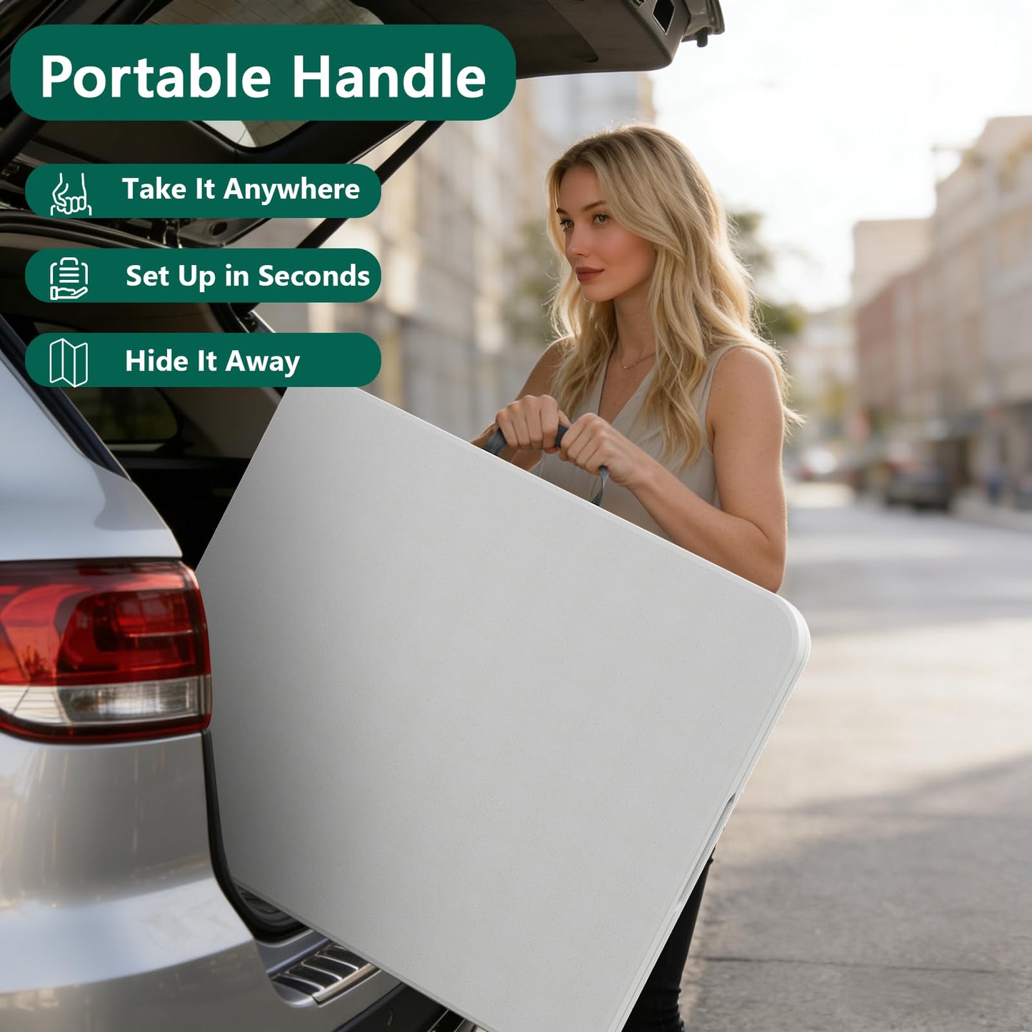FurniEdge 6FT Folding Table, Heavy Duty Plastic Table with Handel, 300 lbs Portable Table, Reinforced Steel Legs, Fold-in-Half Table Ideal for Parties, Picnics, Weddings, Camping White