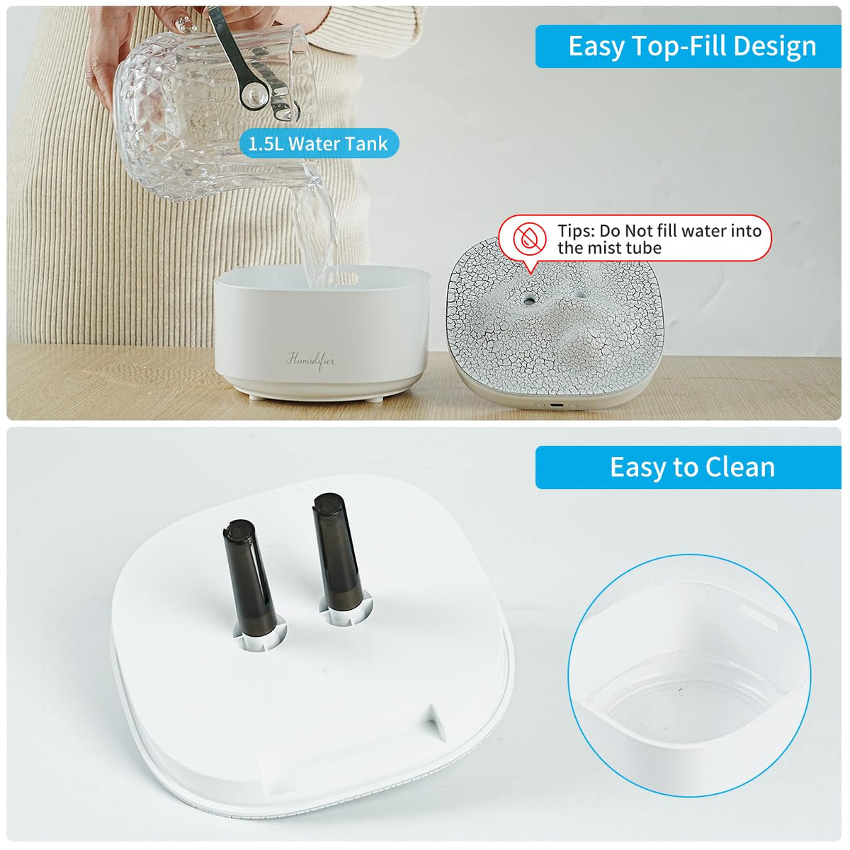 Portable 1500ml Small Cool Mist Humidifier,USB Personal Desktop Humidifier for Office Room, Bedroom,Top-Fill 7 Colors LED Night Light humidifiers, 2 Mist Modes, Super Quiet (White)