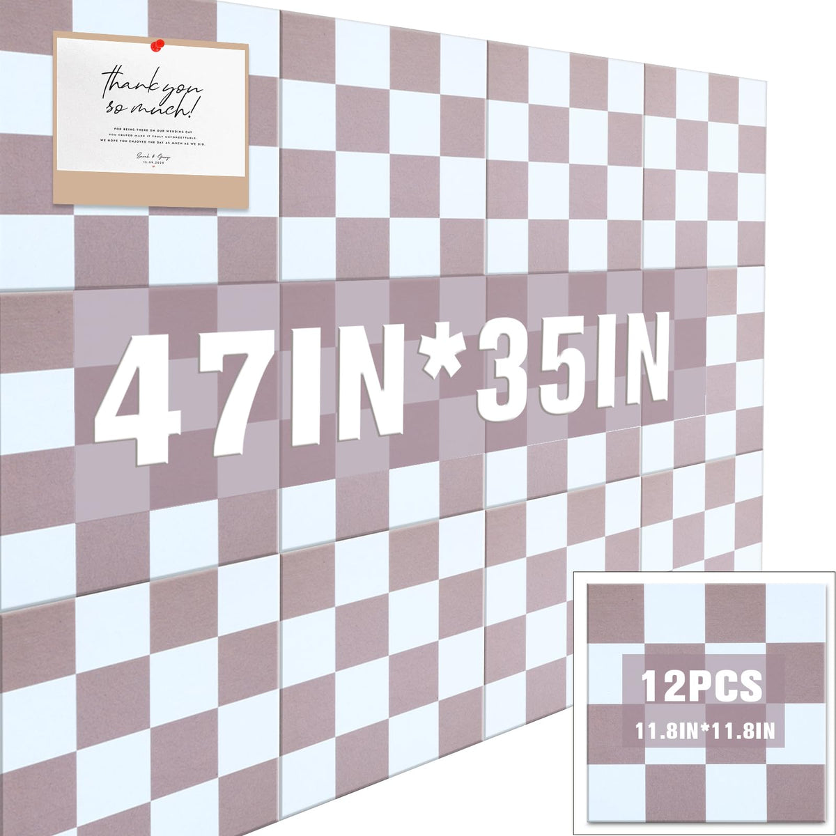 Geyoga 12 Pcs Felt Bulletin Board Tiles for Wall Classroom 12 x 12 Inch Checkered Classroom Wallpaper Backdrop Decor Racing Acoustic Wall Panels Self Adhesive for School Office Home(Brown Plaid)