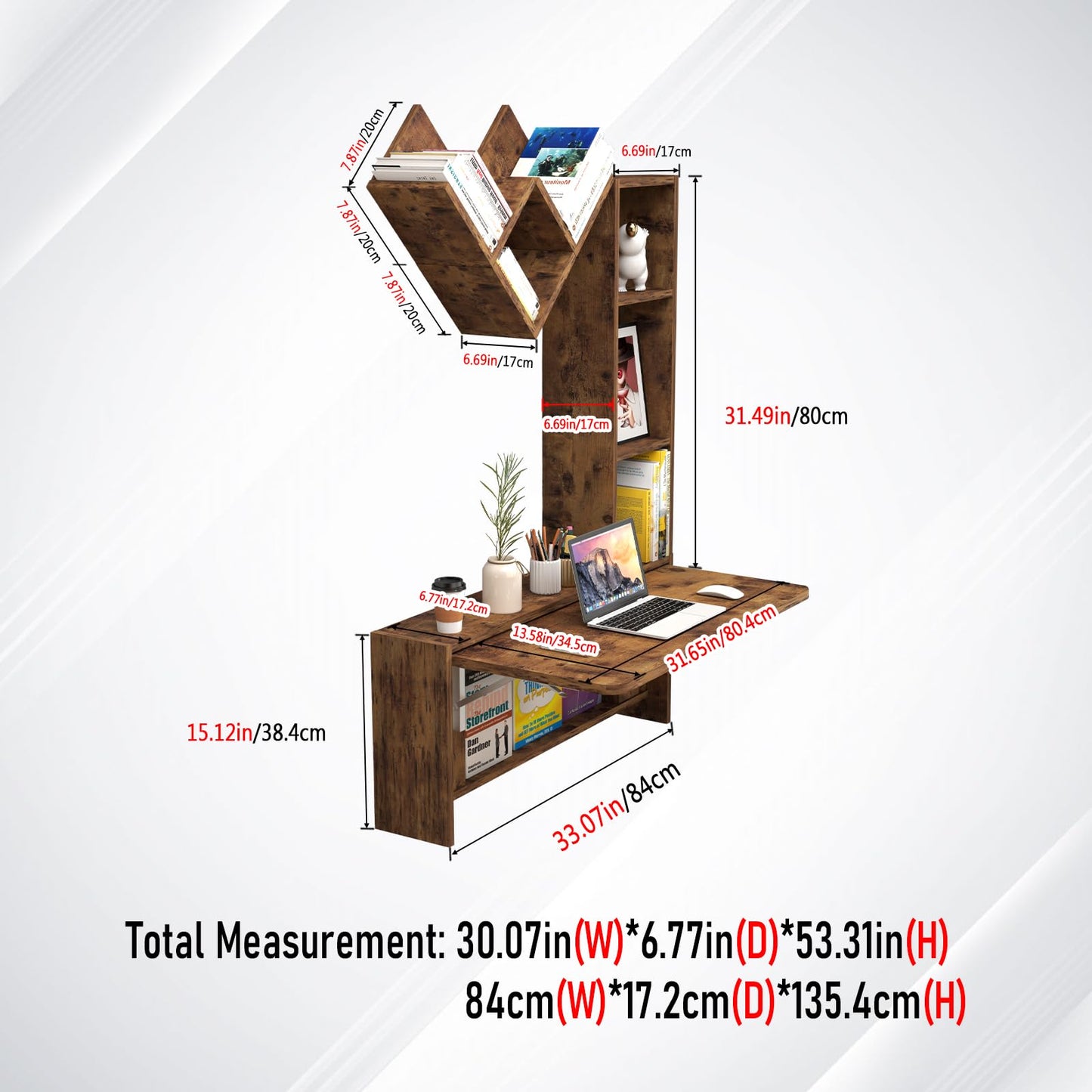 TuckTect Folding Wall Mounted Drop Leaf Table, Foldable Desk with Moveable Cabinets, Floating Laptop with Convertible Storage Shelves, Multifunctional Computer Workstation in Home for Space Saving
