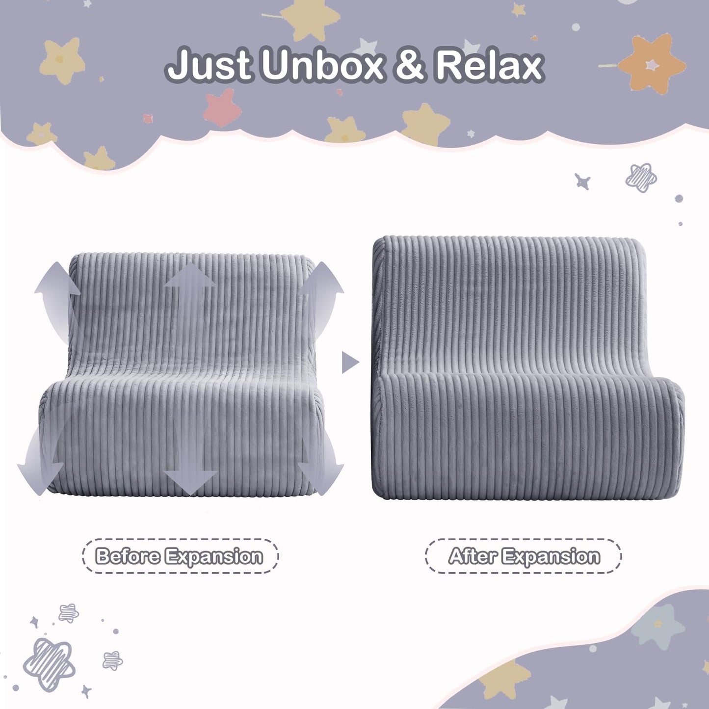 DAICO Kids Bean Bag Chair Ultra-Soft Toddler Bean Bag Sofa with Handle, Small Toddler Reading Chairs Comfy Lazy Lounger Foam for Playroom or Bedroom - Birthday Gift for Boys and Girls, Grey